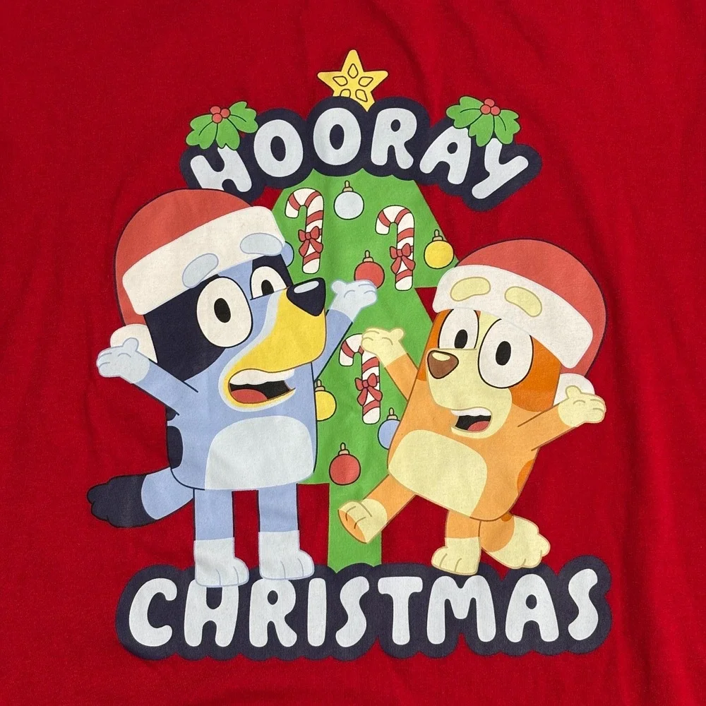 Bluey Kids T-Shirts Size 7/8 Lot of 2 Cartoon Graphic Tee Short Sleeve Christmas
